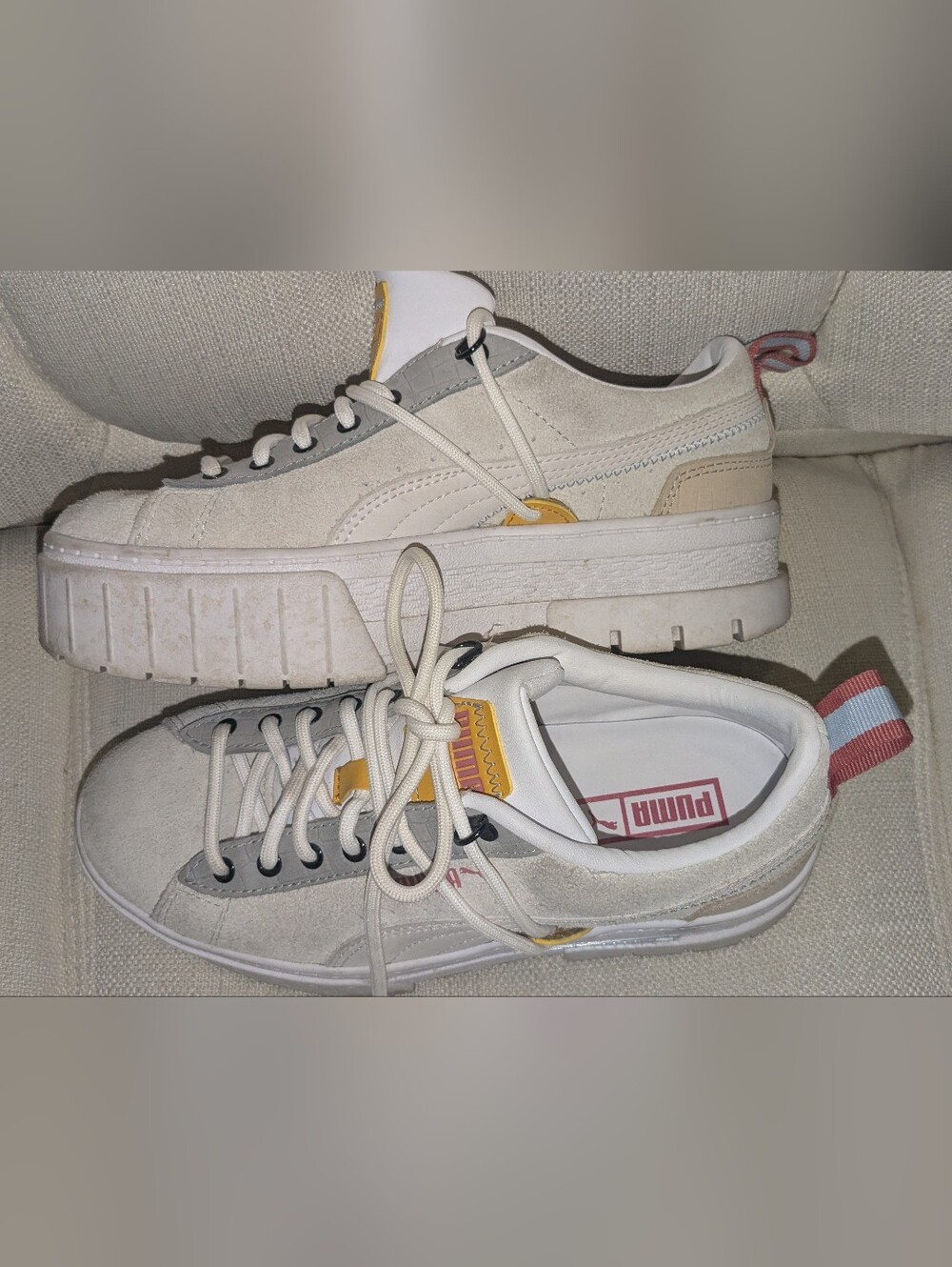 Puma Women's Cream & White Casual Platform Suede Sneakers